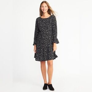 Old Navy Black & White Ornate Floral Fitted Dress